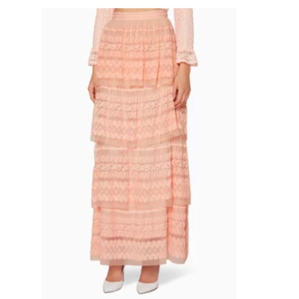 LoveShackFancy Blush Tiered Maxi Skirt